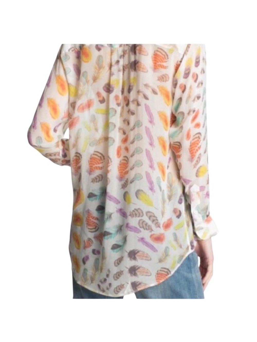 Equipment Femme Button Down Silk Blouse Sheer Feather Print Size Small - Picture 2 of 6